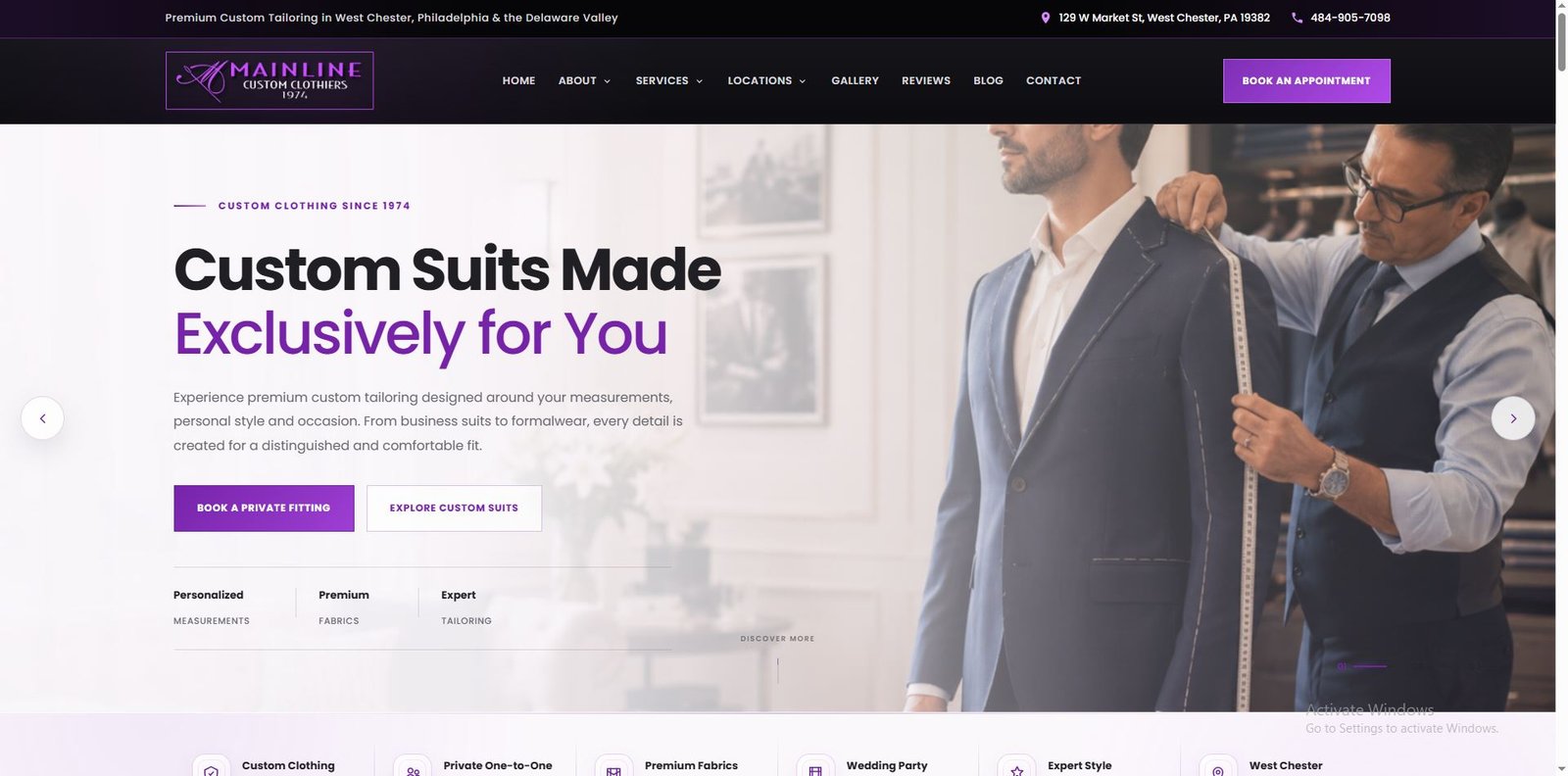 Luxury fashion and custom tailoring website project in Pennsylvania USA